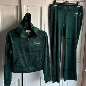 NWT $199 JUICY COUTURE Velour OG Bling Tracksuit Set in Pine Size LARGE